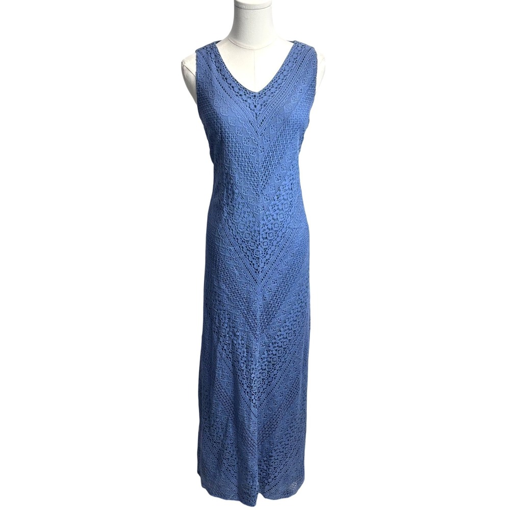 Chico's Maxi Dress Crochet Periwinkle Blue V-Neck Sleeveless Boho Resortwear S